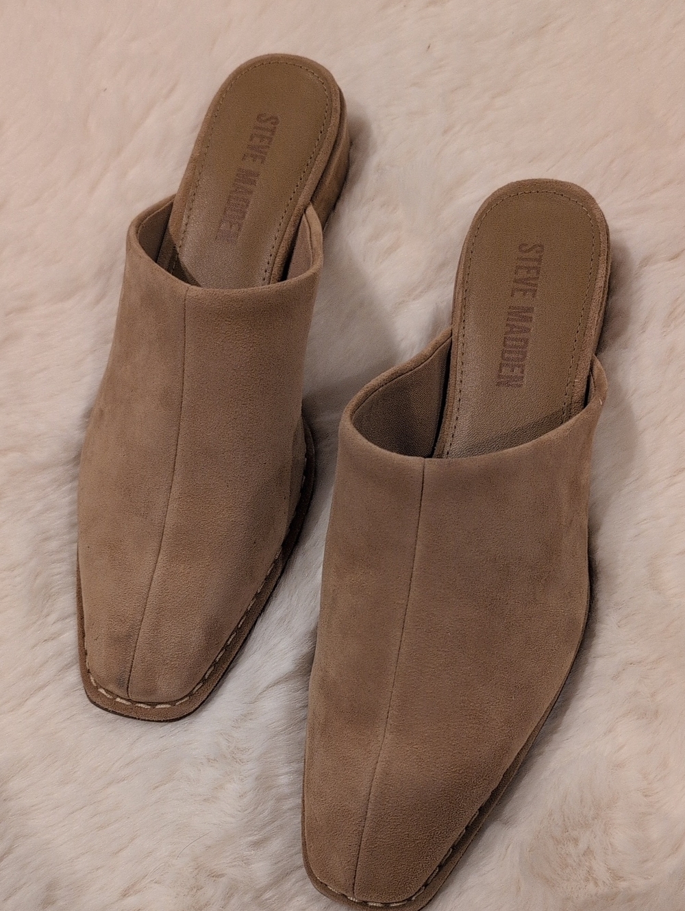 NEW Steve Madden Taupe Suede Pointed Slip-On Mules Size 6.5